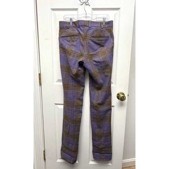 NWOT Wool Plaid Pants Bills Khakis Purple Green Tartan Unhemmed Men’s Size 33 - Picture 2 of 7